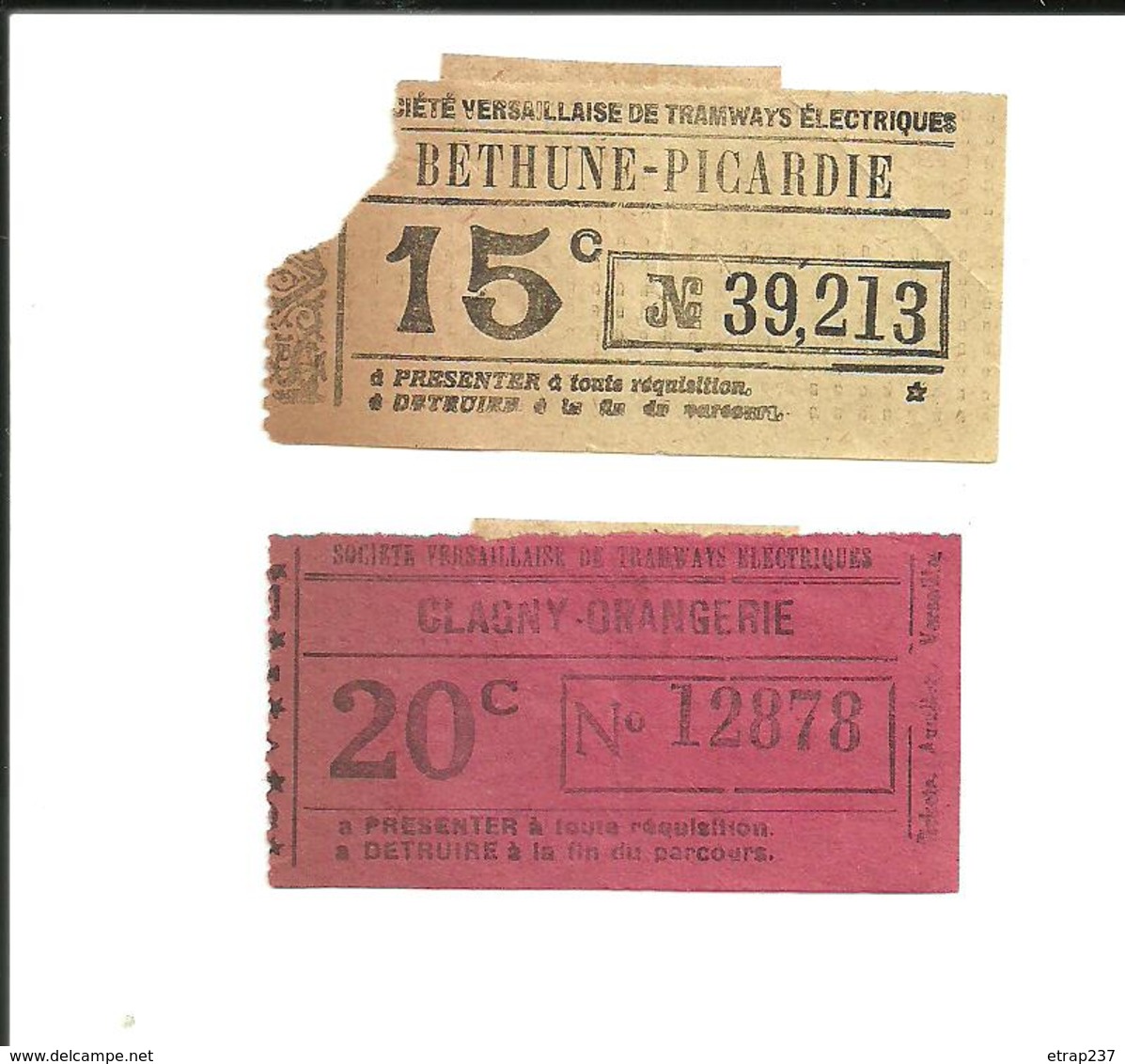 2 Tickets Anciens. Société VERSAILLAISE De TRAMWAYS ÉLECTRIQUES. Voir Description - Europa