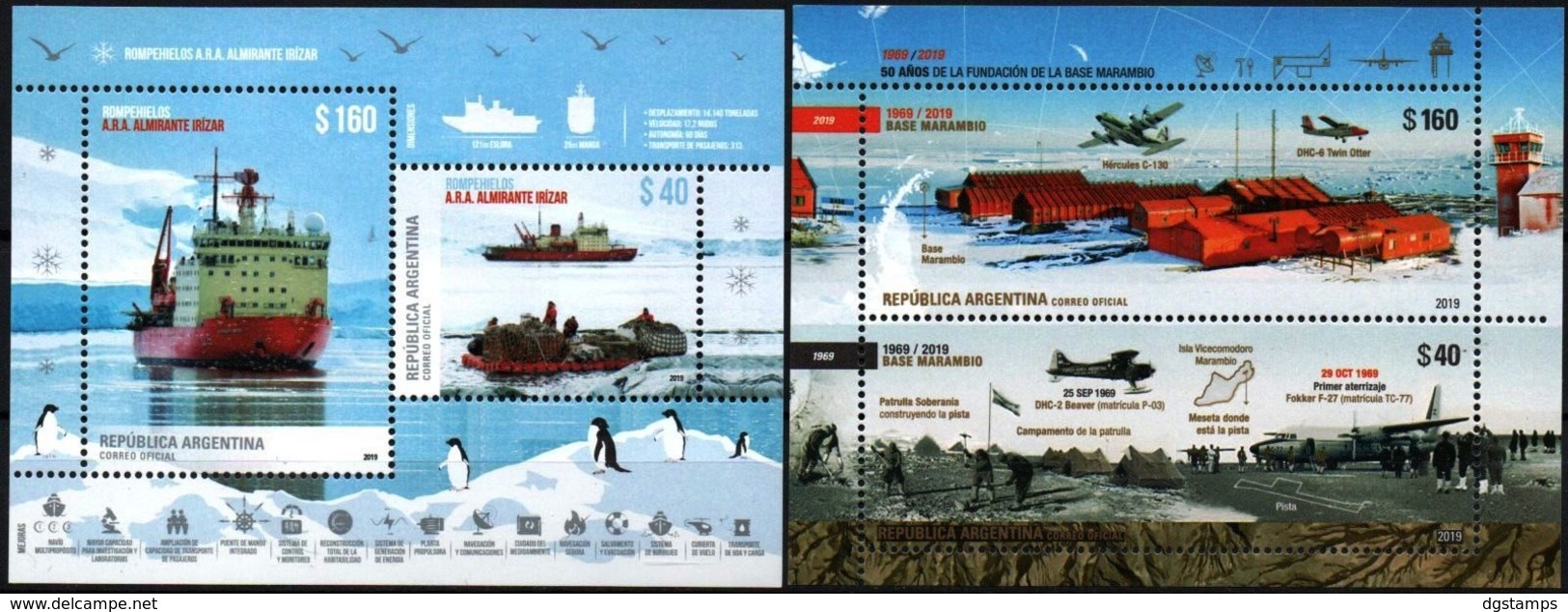 Argentina 2019 **  Antartida. Base Marambio, Rompehielos Irízar, Pingüinos, Aviones. - Unused Stamps