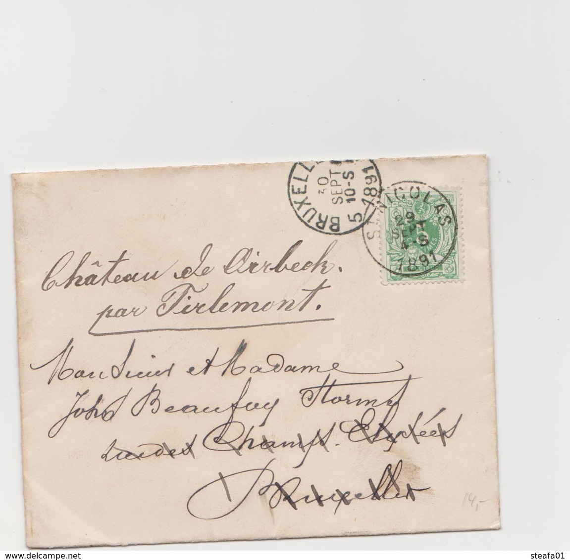 Tienen, Thienen, Tirlemont, Kasteel Oorbeek,enveloppe Voor Dhr En Mevrouw John Beaufoy Storms, 1891 - Unclassified