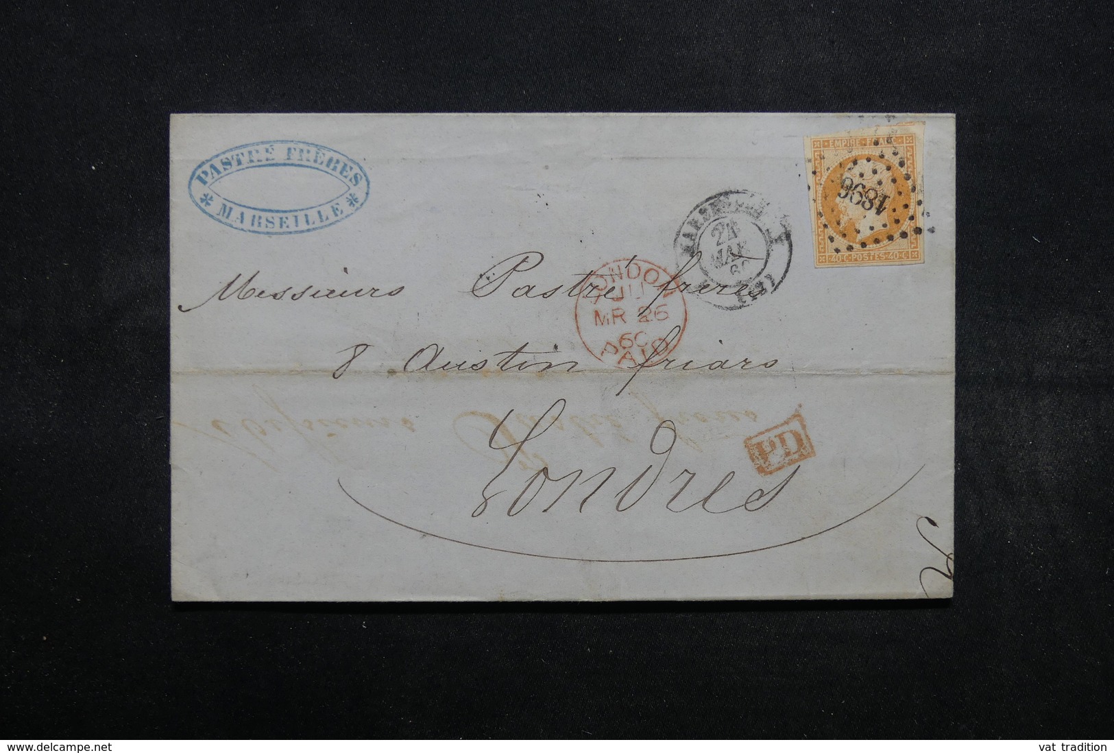 FRANCE - Lettre De Marseille Pour Londres En 1860 , Affranchissement Napoléon 40cts - L 32575 - 1849-1876: Période Classique