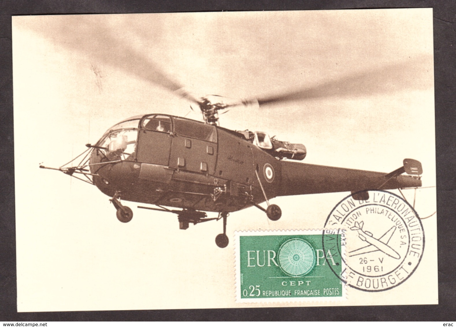 26 Mai 1961 - "Hélicoptère Alouette III" - Carte Postale 24ème Salon Aéronautique Paris-Le Bourget - Elicotteri