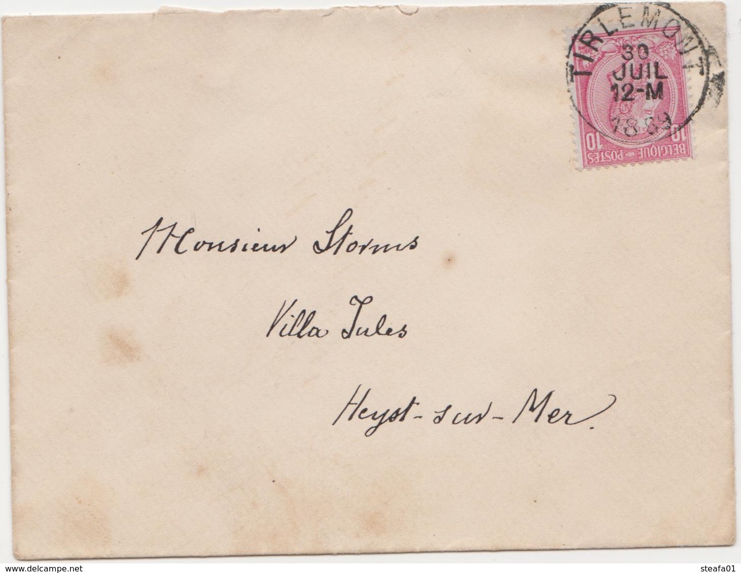 Tienen, Thienen, Tirlemont, Kasteel Oorbeek,enveloppe Van Tienen Naar Heyst Sur Mer Voor John Beaufoy Storms, 1889 - Unclassified