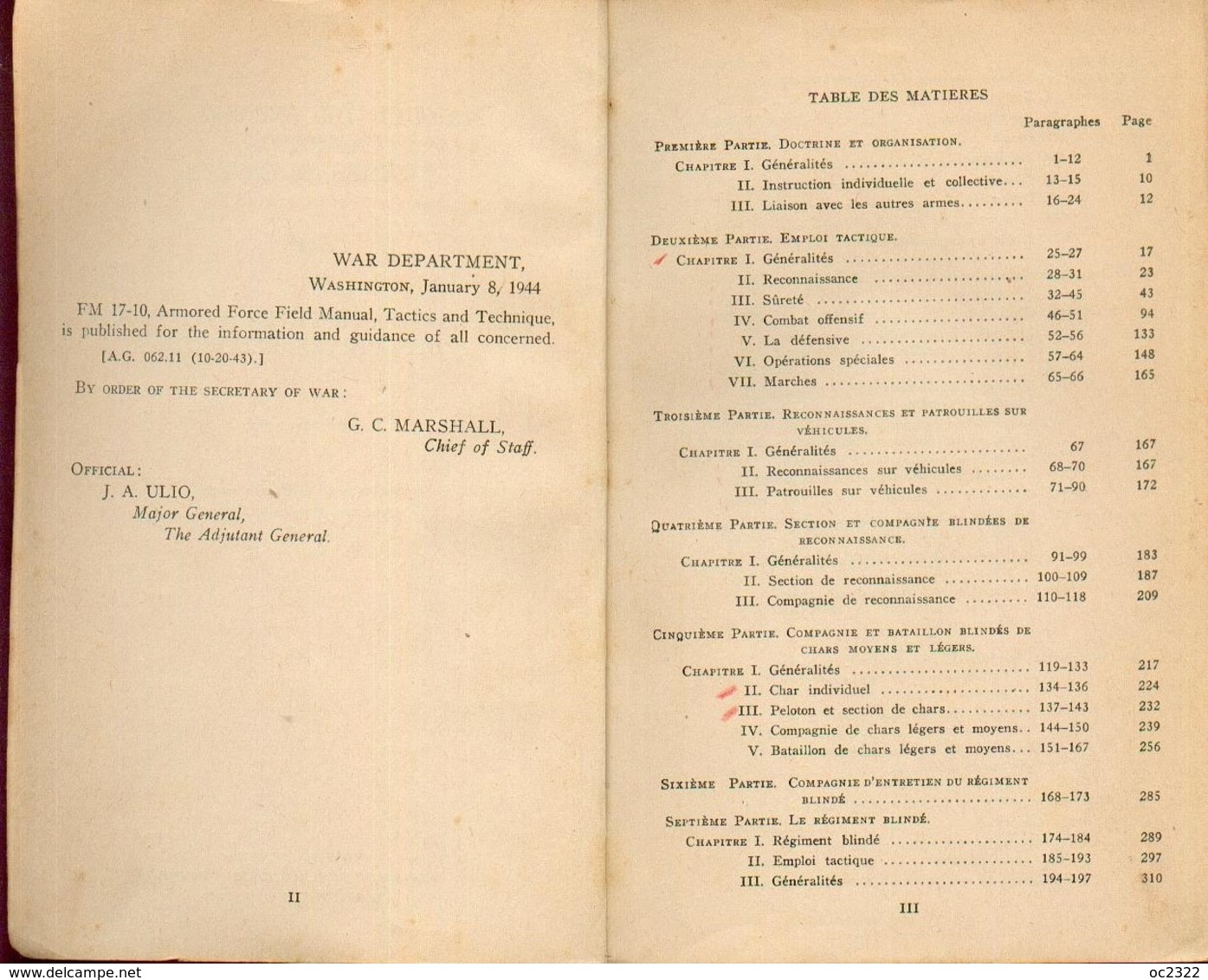 MANUEL MILITAIRE US De 1944 FM 17-10 EMPLOI TACTIQUE, TECHNIQUE UNITÉS BLINDÉES - 1939-45