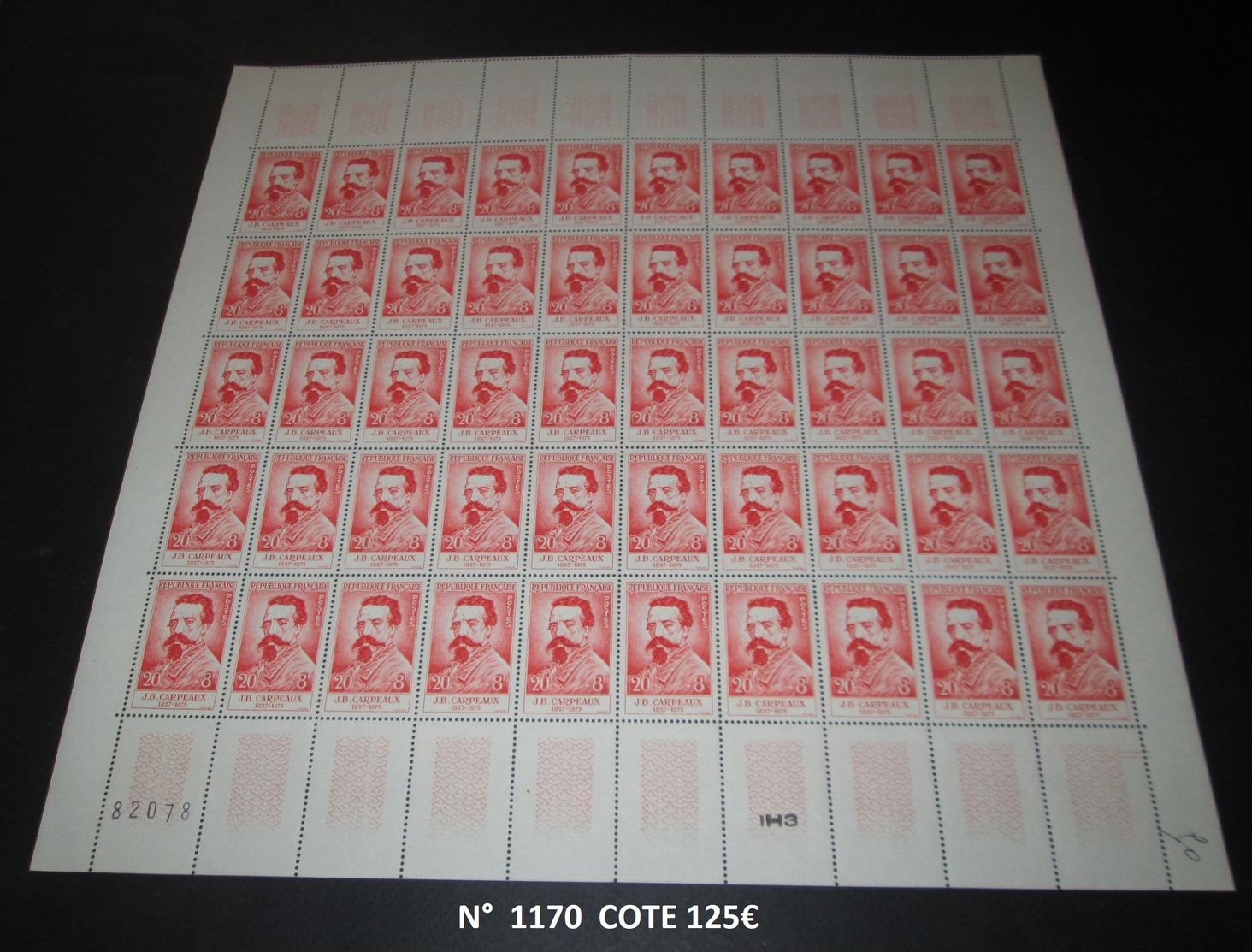 France 1958 Neuf** N° 1170 J-B Carpeaux Feuille Complète - Full Sheets