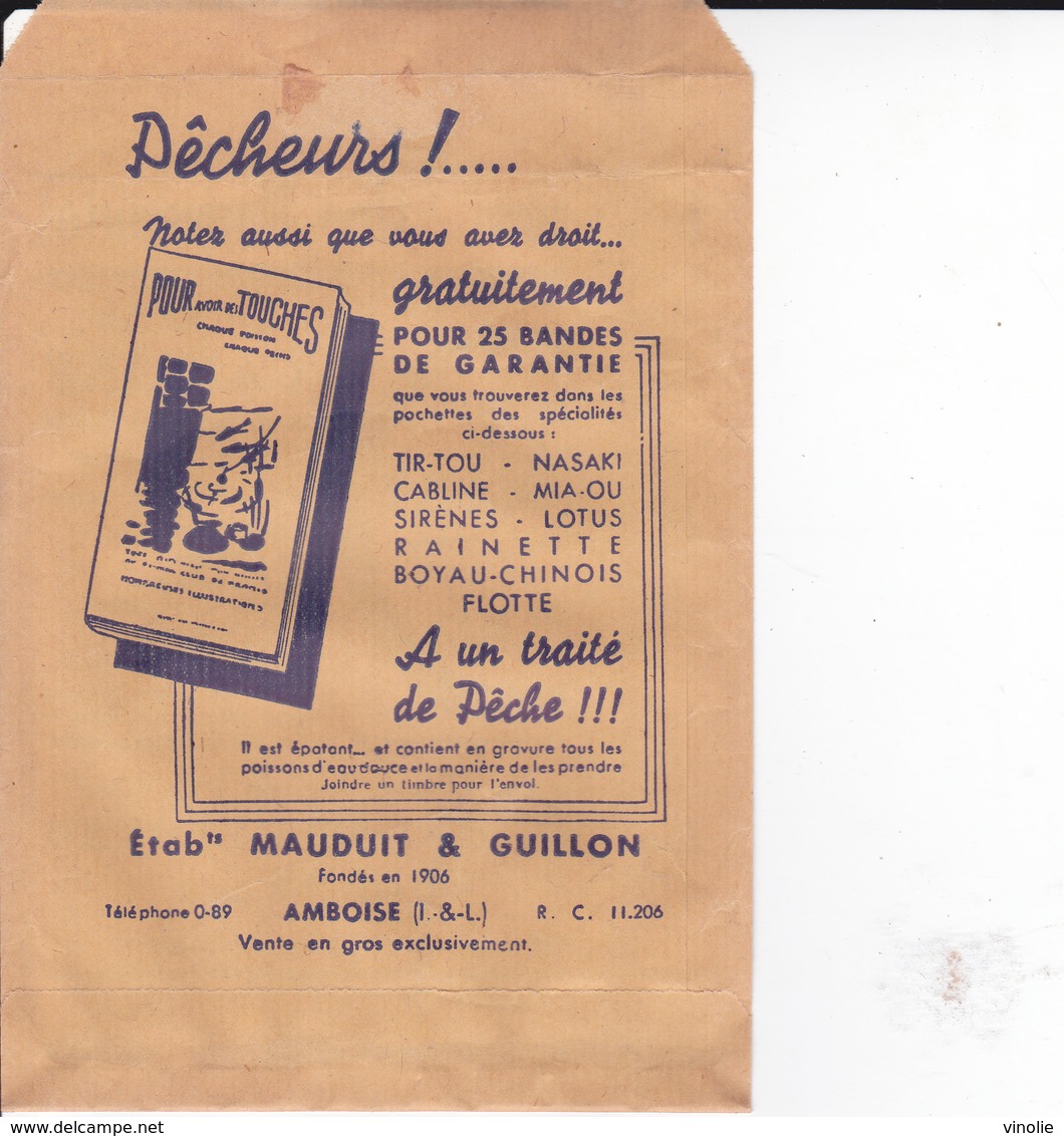 PIE.DOCS-DH.GF19-210 : POCHETTE PAPIER PUBLICITE  ETS MAUDUIT GUILLON AMBOISE. PECHE A LA LIGNE. CABLINE - Altri & Non Classificati