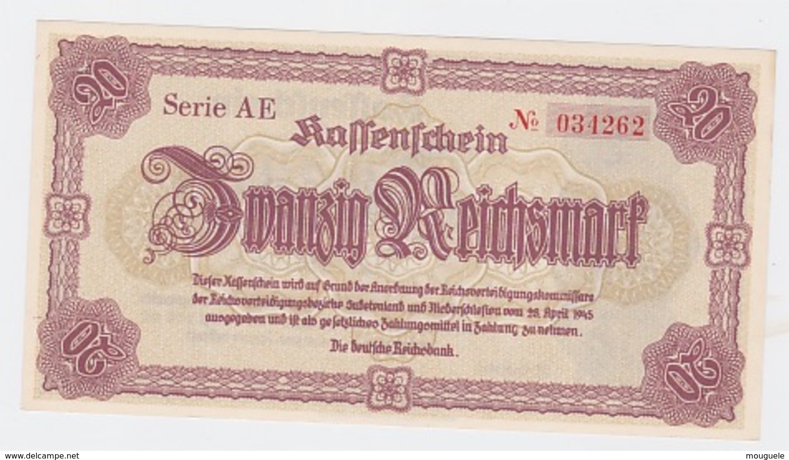 Billet De 20 Reischmark Pick 187   1945  Neuf - Andere & Zonder Classificatie