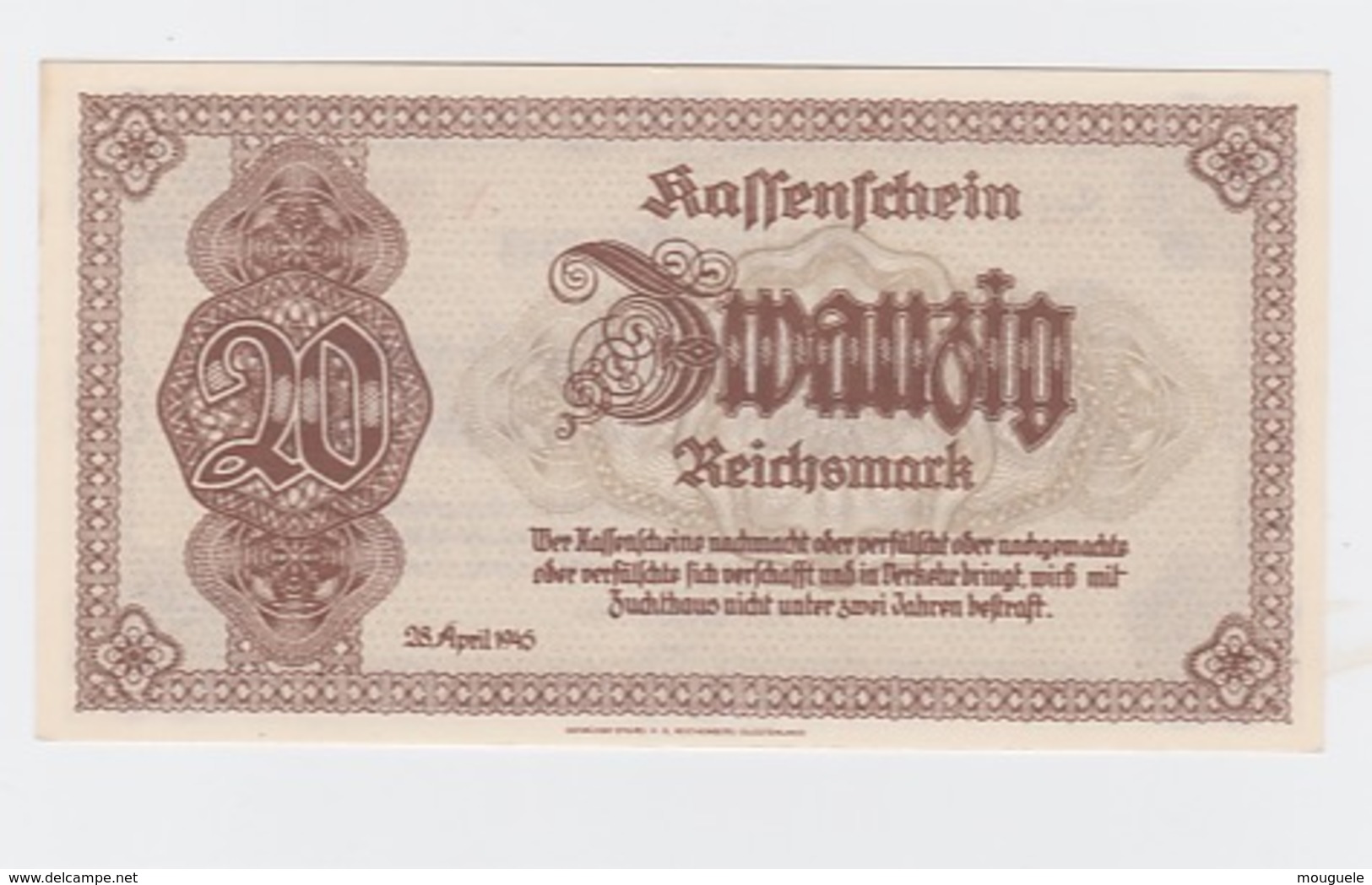 Billet De 20 Reischmark Pick 187   1945  Neuf - Andere & Zonder Classificatie