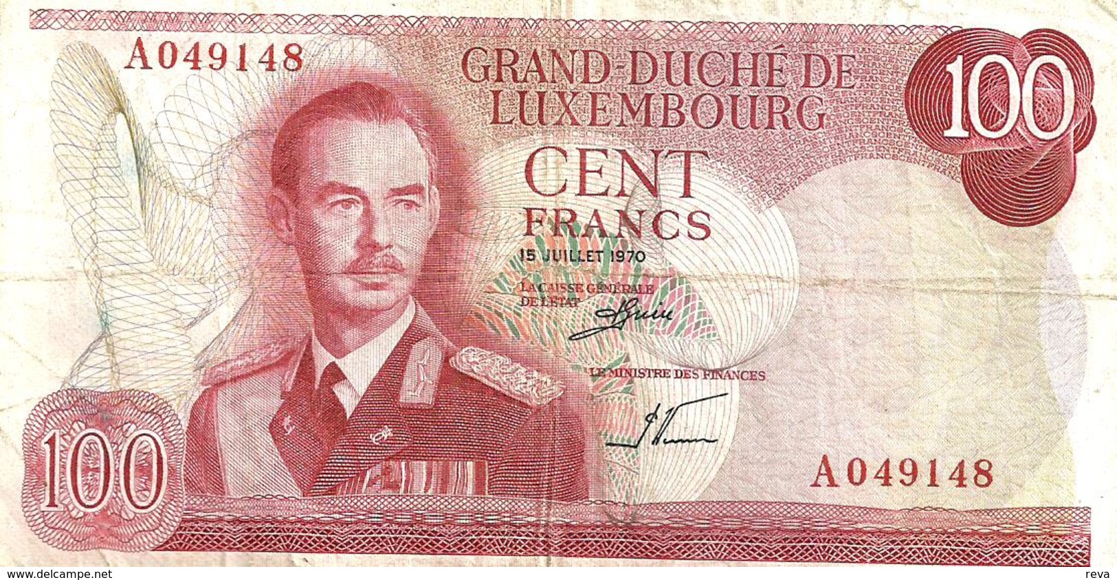 LUXEMBOURG 100 FRANCS RED MAN HEAD FRONT & CASTLE BACK DATED 15-07-1970 AVF P56 READ DESCRIPTION!! - Luxemburg