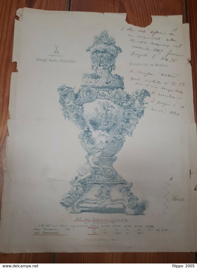 1900 CARTA INTESTATA CON VASO DI PORCELLANA DI MANIFATTURA TEDESCA - Artigianato