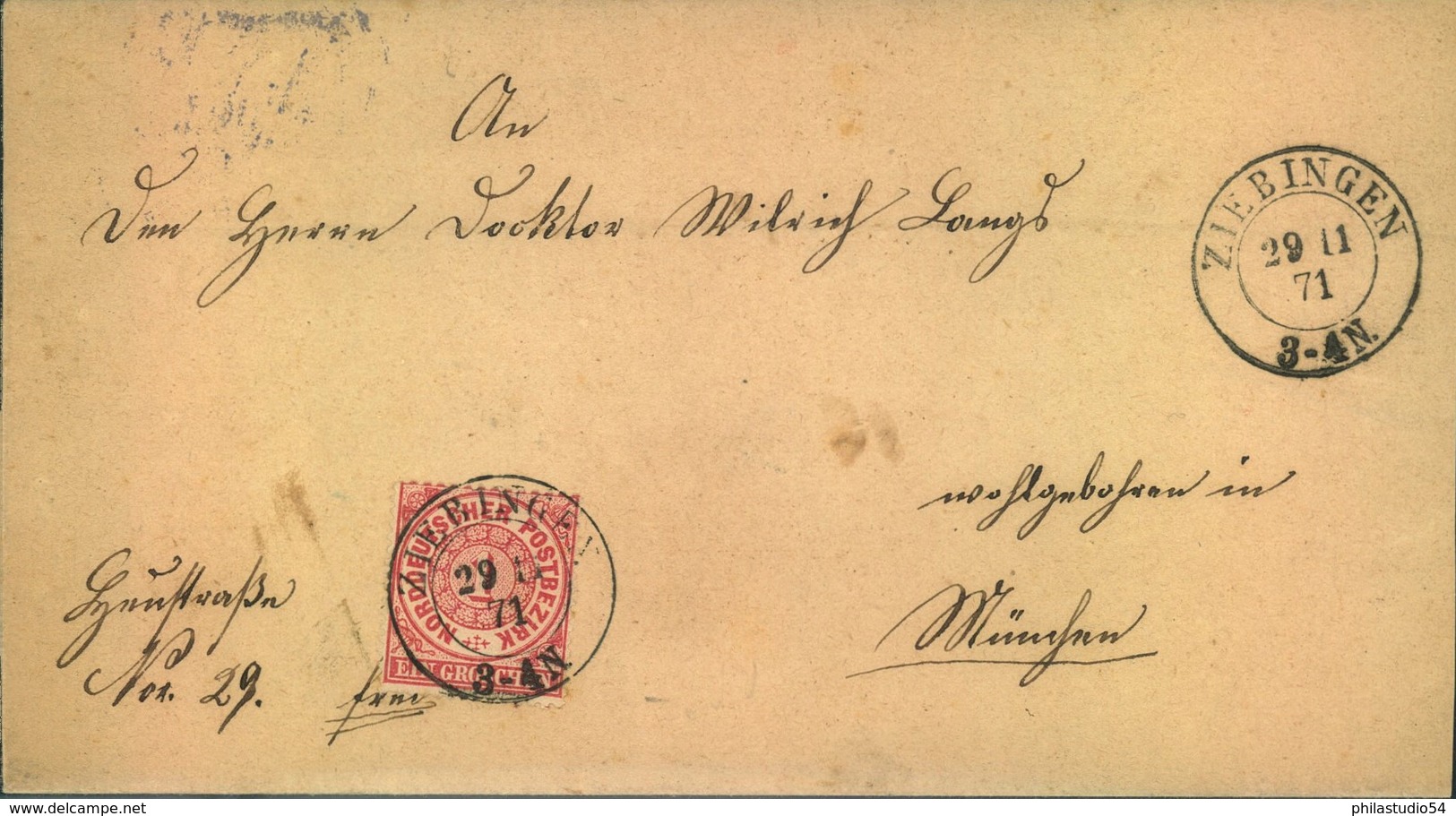 1871, Reichspost-Vorläufer Mit Preussen-NV "ZIEBINGEN 29/11 71" - Lettres & Documents