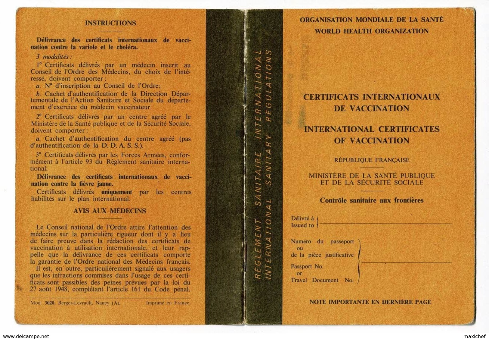 Certificats Internationaux Vaccination, Contrôle Sanitaire Frontières, Variole, Fièvre Jaune (Air France), Choléra - Unclassified