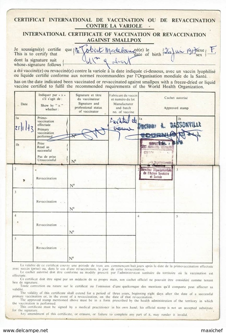 Certificats Internationaux Vaccination, Contrôle Sanitaire Frontières, Variole, Fièvre Jaune (Air France), Choléra - Unclassified