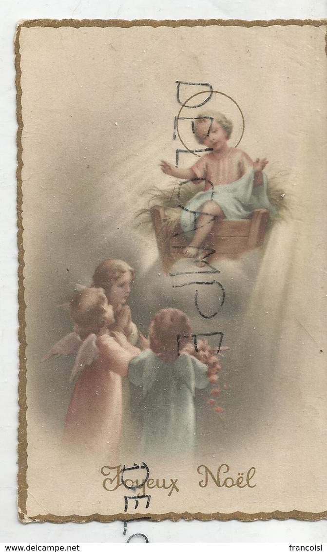 Trois Anges En Adoration. Enfant-Jésus Assis Dans La Mangeoire. - Autres & Non Classés