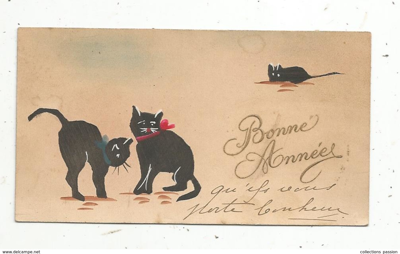 Mignonnette, NOUVEL AN ,  BONNE ANNEE ,  Chats Noirs ,2 Scans ,  1924 - Año Nuevo