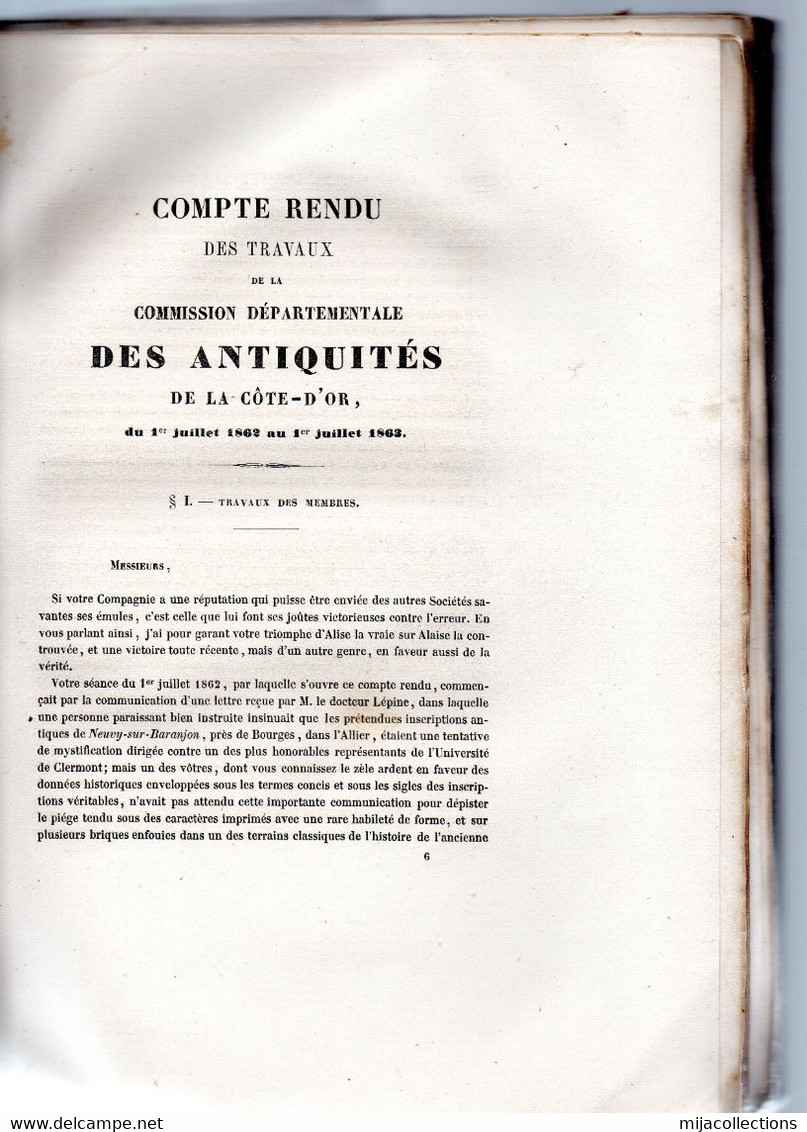 MEMOIRES DE LA COMMISSION DES ANTIQUITES DE LA COTE D'OR-tome SIXIEME-2ème Livraison - 1801-1900
