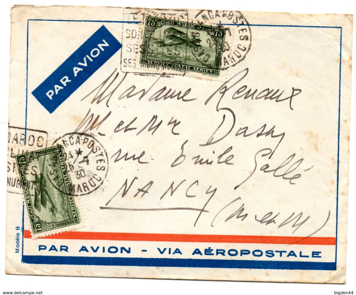 Lettre Par Avion De Casablanca Daguin Maroc Climat (25.7.1930) Pour Nancy - Lettres & Documents