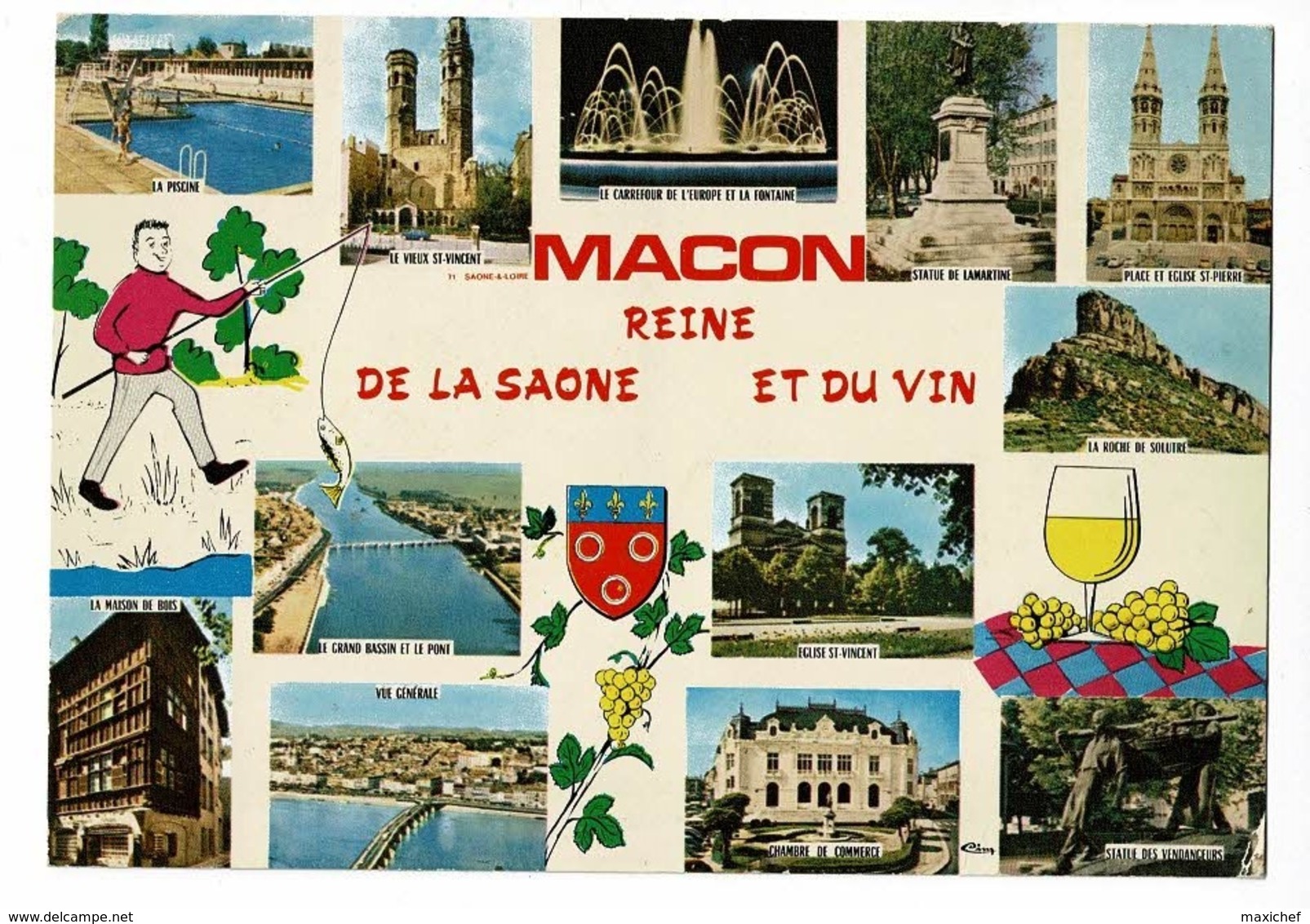 Macon Reine De La Saône Et Du Vin - Multivues, 12 Vues & Illustrations, Blason - Circulé Sans Date, Sous Enveloppe - Macon