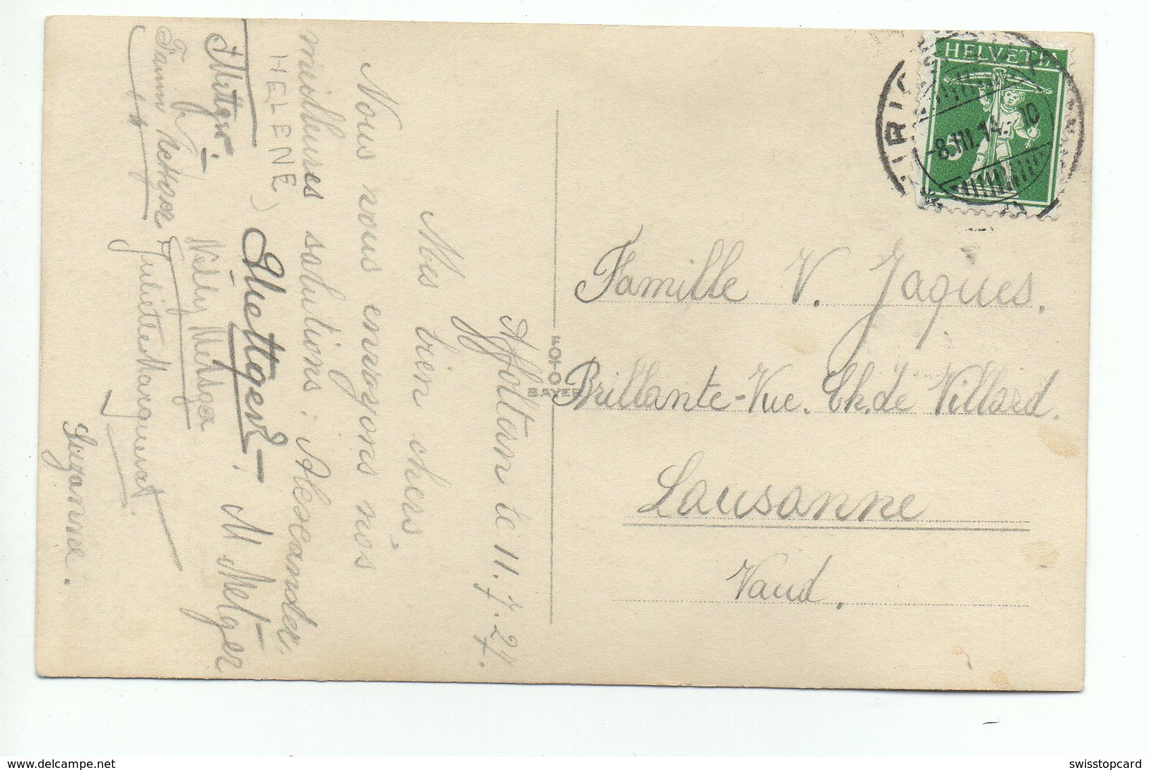 AFFOLTERN AM ALBIS Telegraph & Telephon Gel. 1914 N. Lausanne - Affoltern