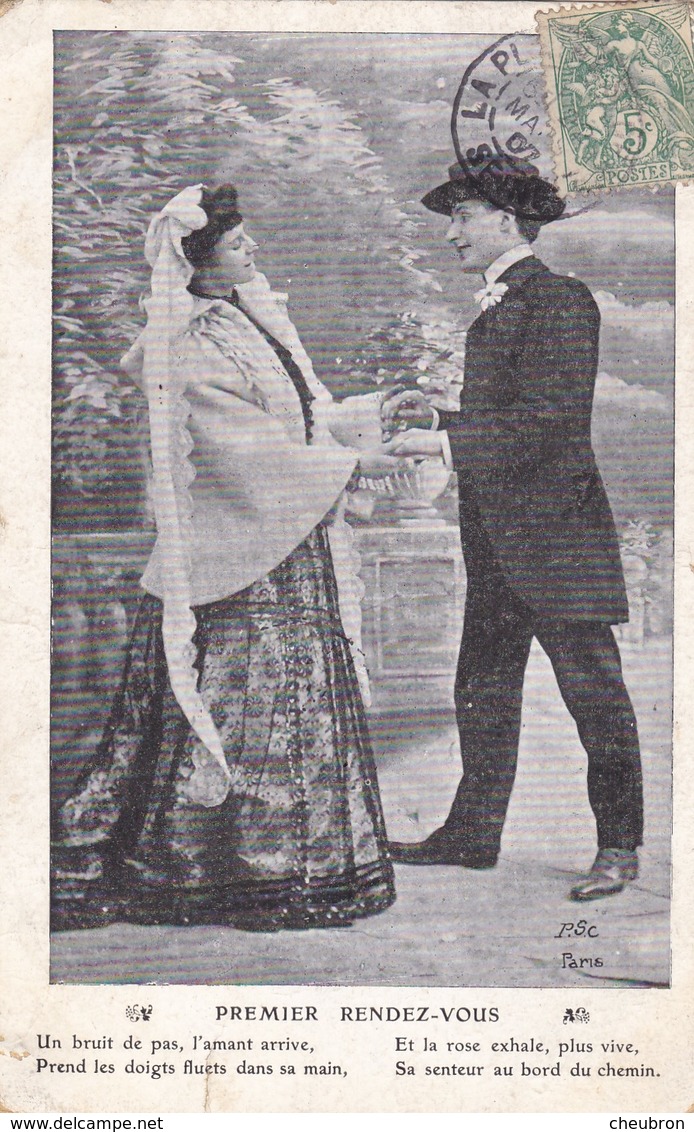 CARTE FANTAISIE. COUPLE. SÉRIE COMPLÈTE DE 6 CARTES .  " PREMIER RENDEZ -VOUS ". ANNÉE 1907 - Couples