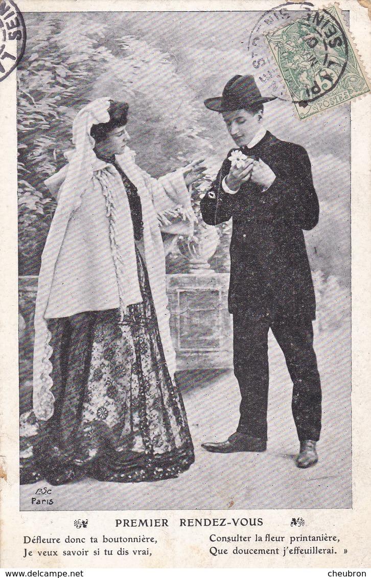CARTE FANTAISIE. COUPLE. SÉRIE COMPLÈTE DE 6 CARTES .  " PREMIER RENDEZ -VOUS ". ANNÉE 1907 - Couples