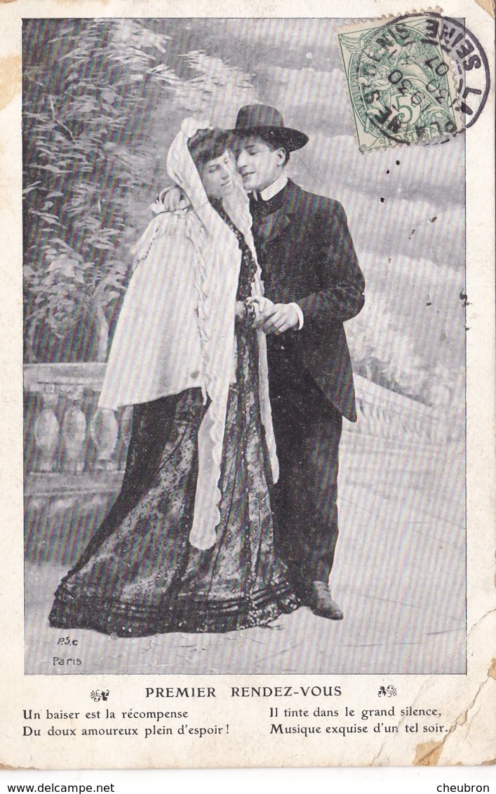 CARTE FANTAISIE. COUPLE. SÉRIE COMPLÈTE DE 6 CARTES .  " PREMIER RENDEZ -VOUS ". ANNÉE 1907