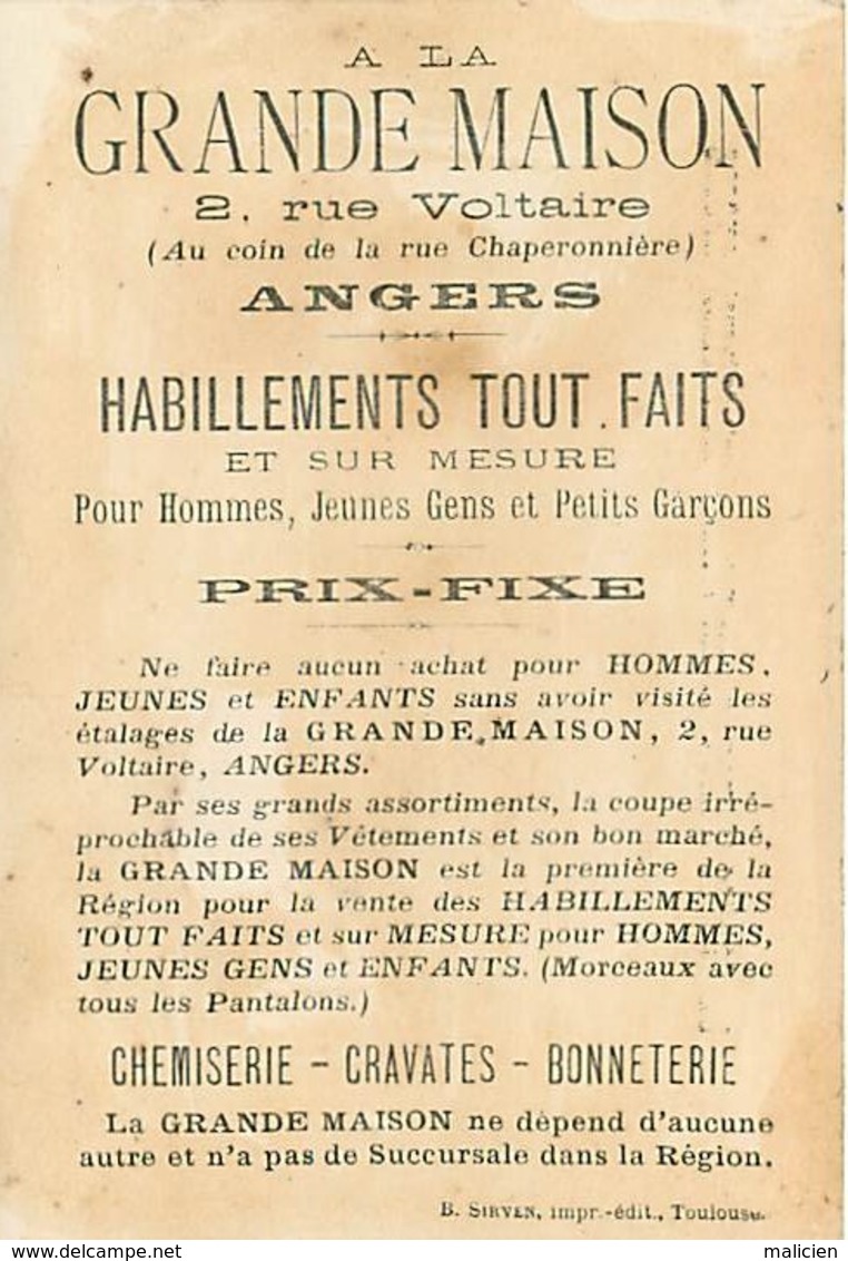 - Chromos-ref-chA170- A La Grande Maison - Rue Voltaire - Angers - Maine Et Loire / Sauve Qui Peut - Fond Doré - - Autres & Non Classés