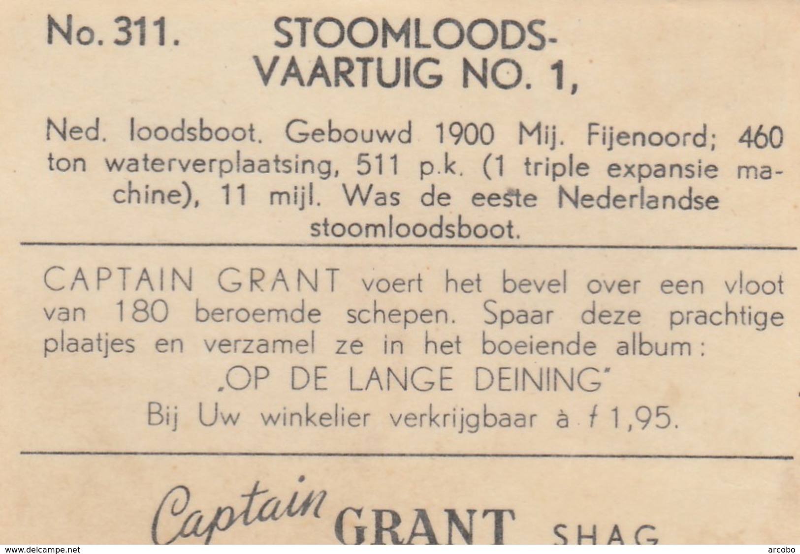 STOOMLOODS VAARTUIG, Nedrlandse Loodsboot 1900, Captain Grant Virginia Cigarettes - Other & Unclassified