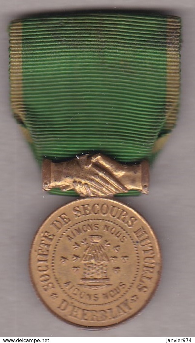 Médaille Société De Secours Mutuels D Herblay, Fondée Le 4 Aout 1889 – Inauguration Le 15 Aout 1889 - Professionnels / De Société