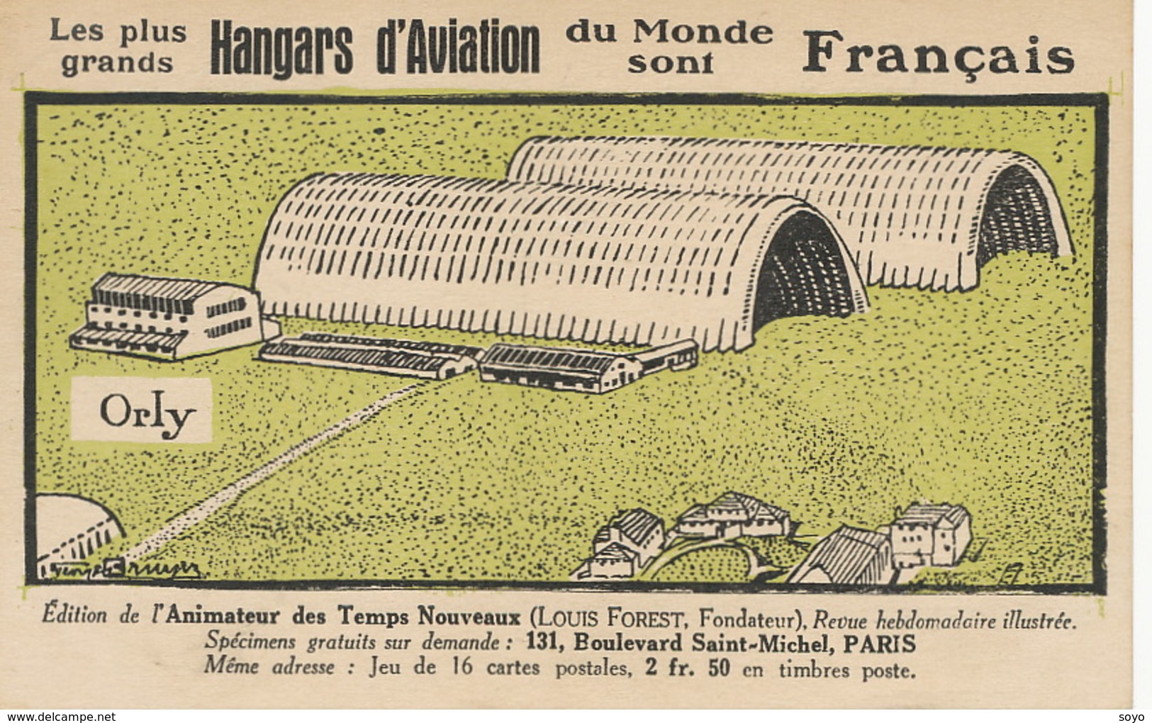 Aerodrome Orly Art Card Airport  Signed Bruyer Animateur Des Temps Nouveaux Louis Nathan Forest Judaica - Aérodromes