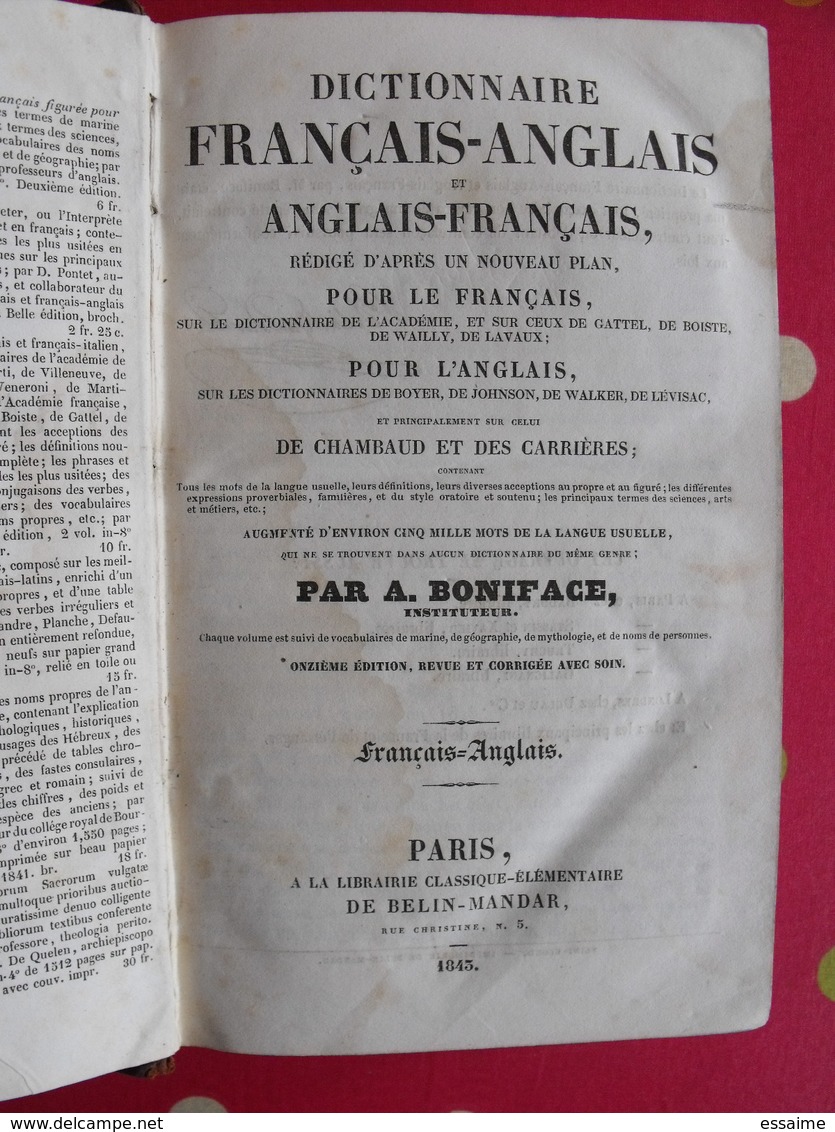 Dictionnaire Français-anglais Et Anglais-français (2 Tomes). Chambaud Boyer Boniface. Belin-mandar Paris 1843 - 1801-1900