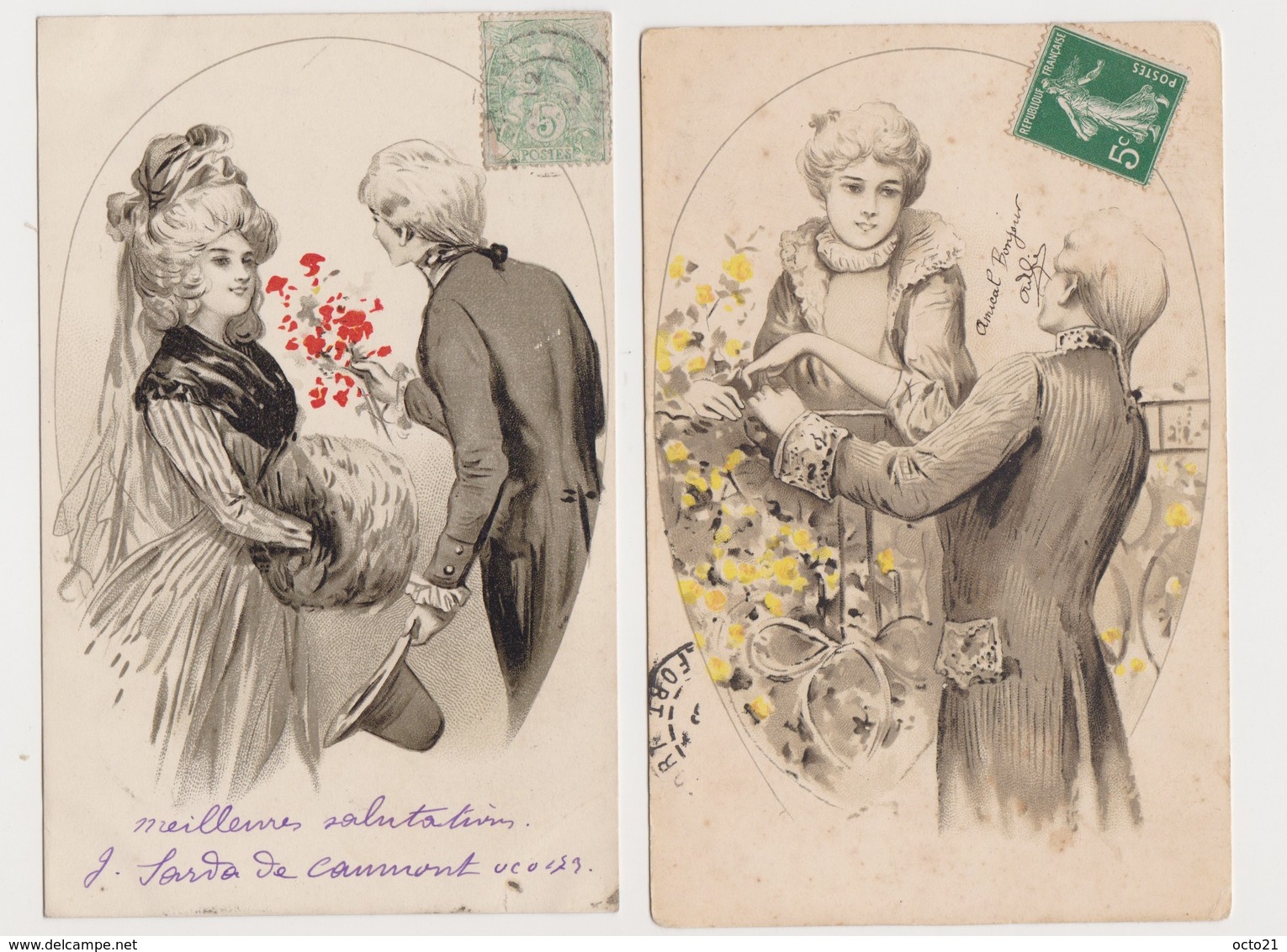 8 Jolies Cartes Fantaisie Dont 7 Envoyées En 1902 Par J.Sarda De Caumont / Couple , Fleurs - Couples