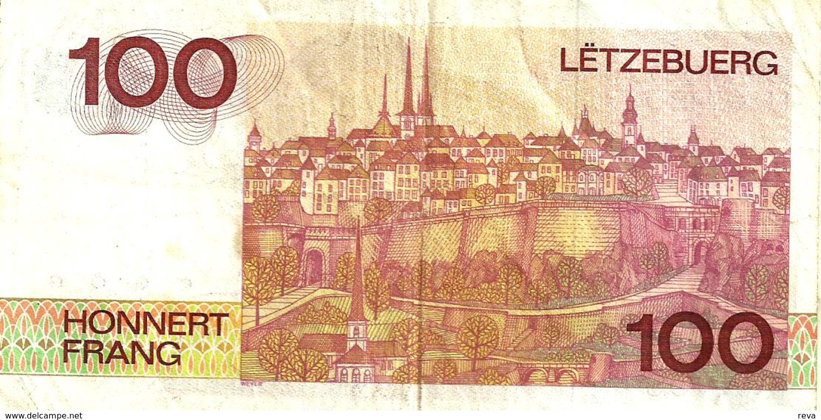 LUXEMBOURG 100 FRANCS MAN HEAD FRONT SKYLINE BACK ND(1986) SIGN1 SERIES A- E P58a F+ READ DESCRIPTION - Luxemburg