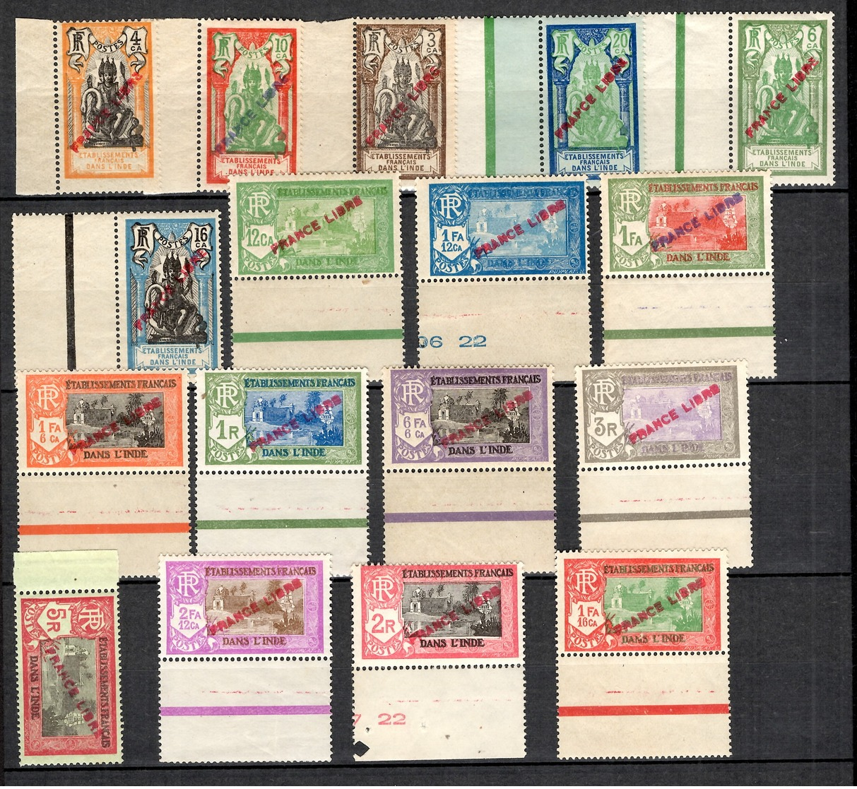 Inde Française 17 Timbres De "France Libre" Neufs ** MNH. TB. A Saisir! - Ungebraucht