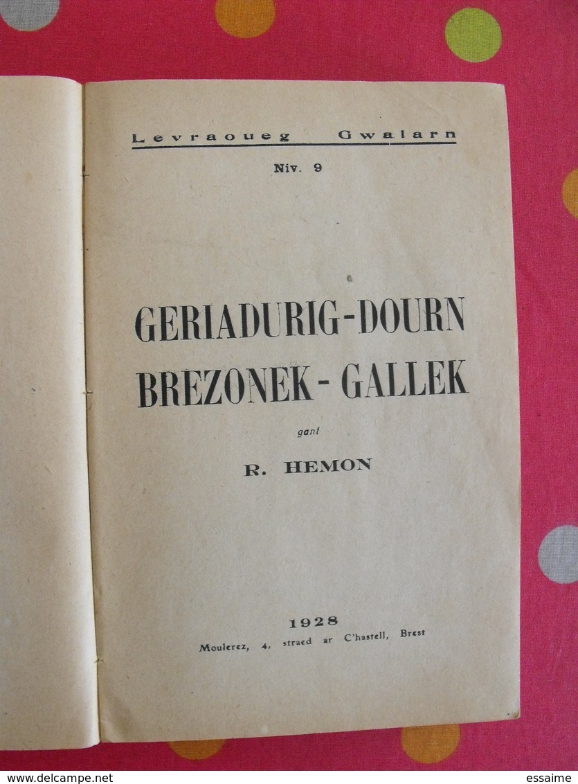 Petit Dictionnaire Pratique Breton-français. R. Hemon. Brest 1928. Brezonek-gallek Geriadurig-dourn. Bretagne - Bretagne