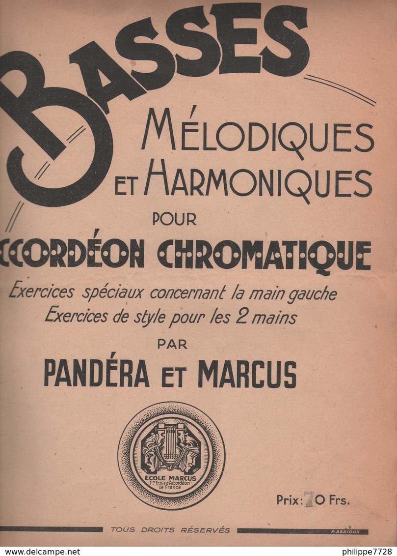 BASSES Mélodiques Et Harmoniques Accordéon Chromatique Pandéra Et Marcus - Textbooks