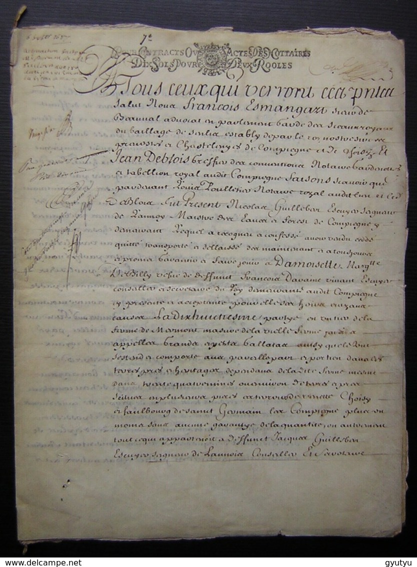 1687 Parchemin De Crespy ( Crépy En Valois) Ferme De Mermont, Vente Par Nicolas Guillebon à Marguerite De Billy 1/18eme - Manuscrits