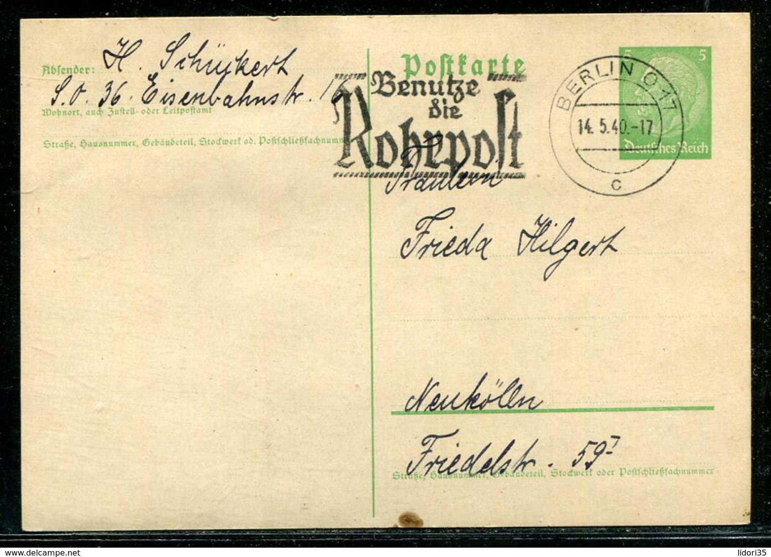 Deutsches Reich / 1940 / Masch.-Stempel Berlin "Benutze Die Rohrpost" Auf Postkarte (18220) - Maschinenstempel (EMA)