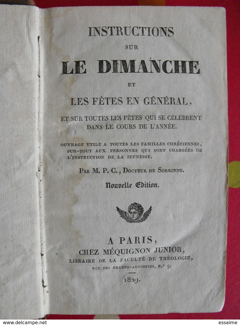Instructions Sur Le Dimanche Et Les Fêtes En Général. Méquignon Junior, Paris, 1829 - 1801-1900