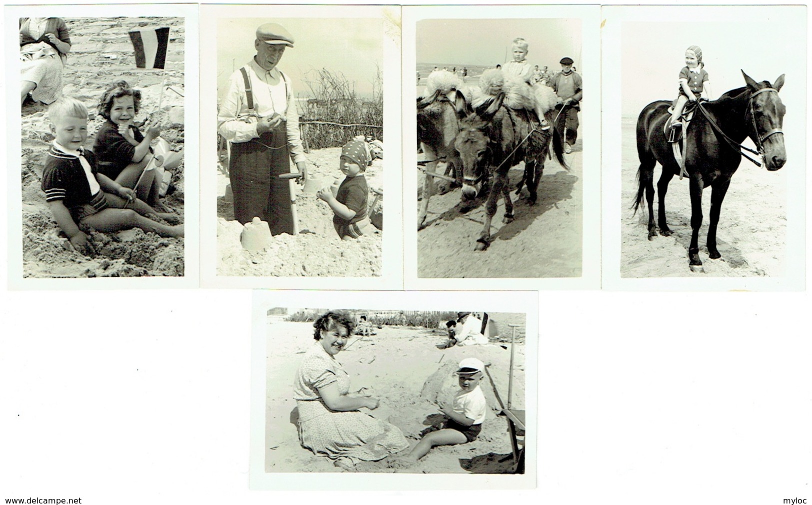 Foto/Photo. Heist. Scènes De Plage. Enfants, Anes Et Cheval. Lot De 5 Photos. - Lieux