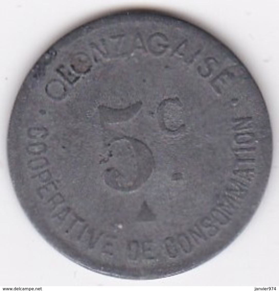 34. Hérault. Olonzac. Coopérative De Consommation Olonzagaise 5 Centimes 1918, Zinc - Notgeld