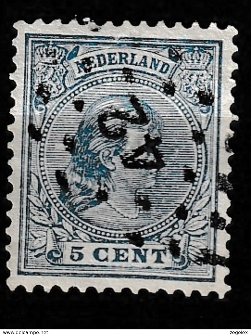 1891-1894 Wilhelmina Hangend Haar 5 Ct.  NVPH 35  Puntstempel 42 (GOUDA) - Marcofilia