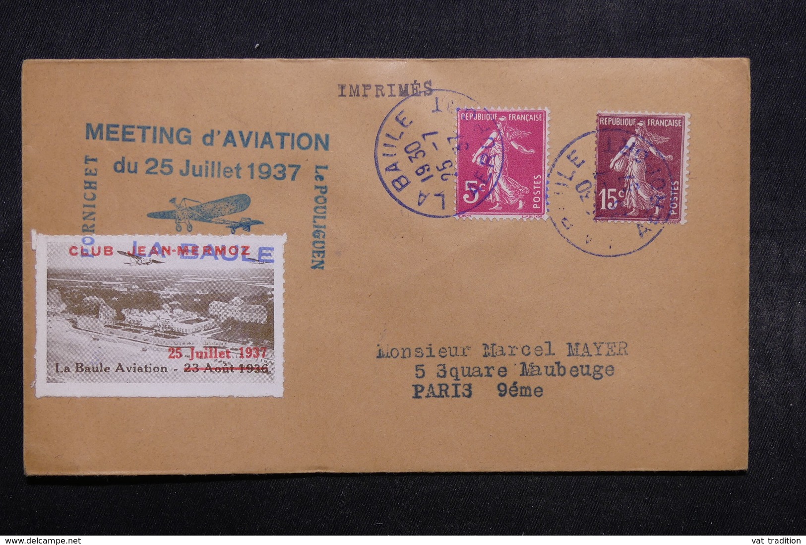 FRANCE - Enveloppe Du Meeting D 'Aviation De La Baule En 1937 , Vignette , Oblitération, Cachets  Plaisants - L 32682 - 1960-.... Lettres & Documents