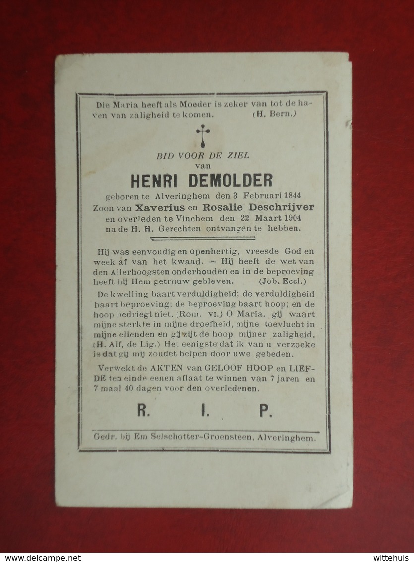 Henri Demolder Geboren Te  Alveringhem 1844 En Overleden Te Vinchem  1904   (2scans) - Religion & Esotérisme