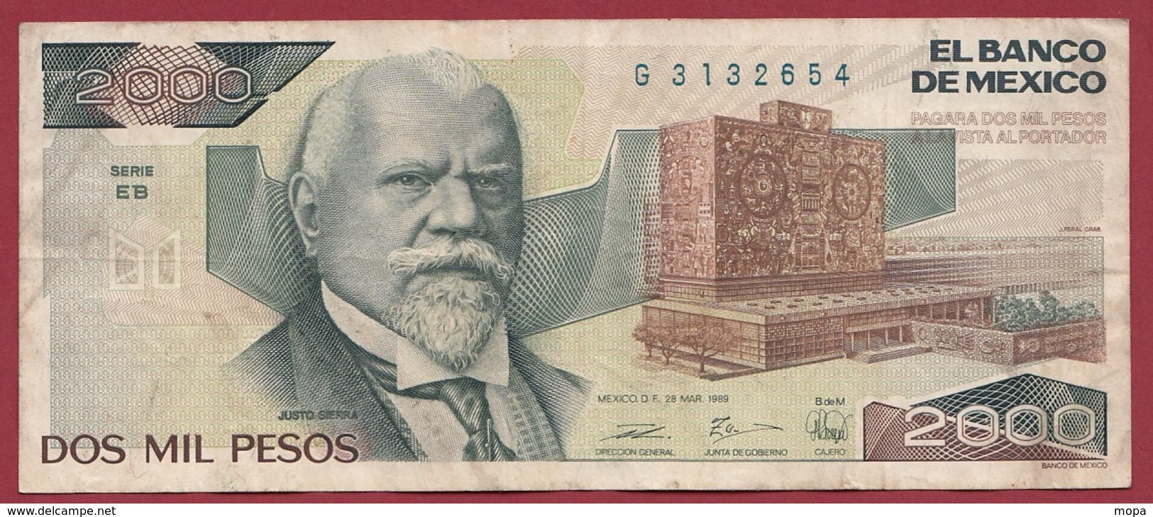 Mexique 2000 Pesos Du 28/03/1989 (Sign #) Dans L 'état - México