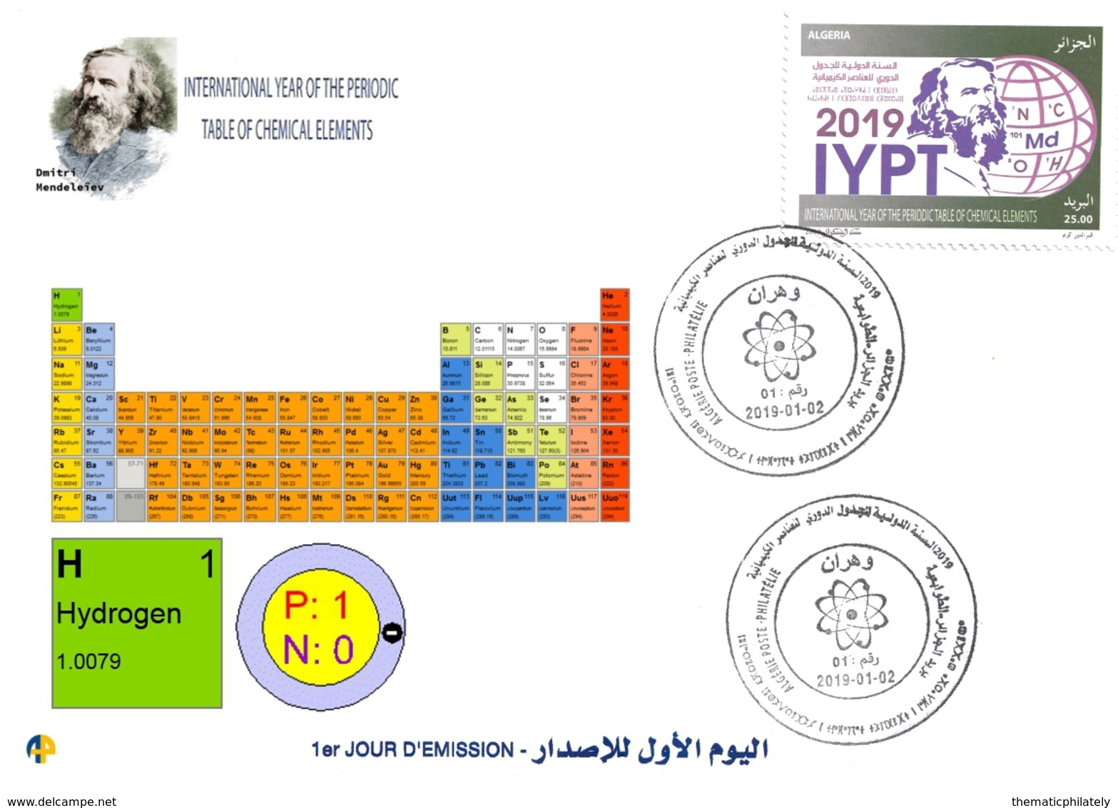 DZ Algerien 1836 2019 Internationales Jahr Periodensystems Chemischen Elemente Dmitry Mendeleev Chemie Wasserstoff - Chemie