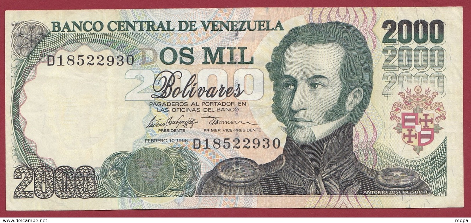 Venezuela 2000 Bolivares Du 10/02/1998 Dans L 'état - Venezuela