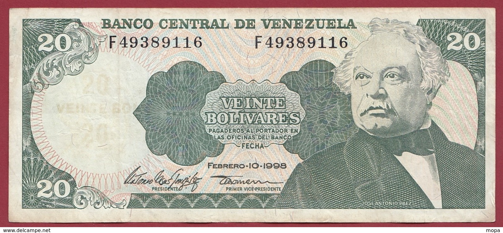 Venezuela 20 Bolivares Du 10/02/1998 Dans L 'état - Venezuela