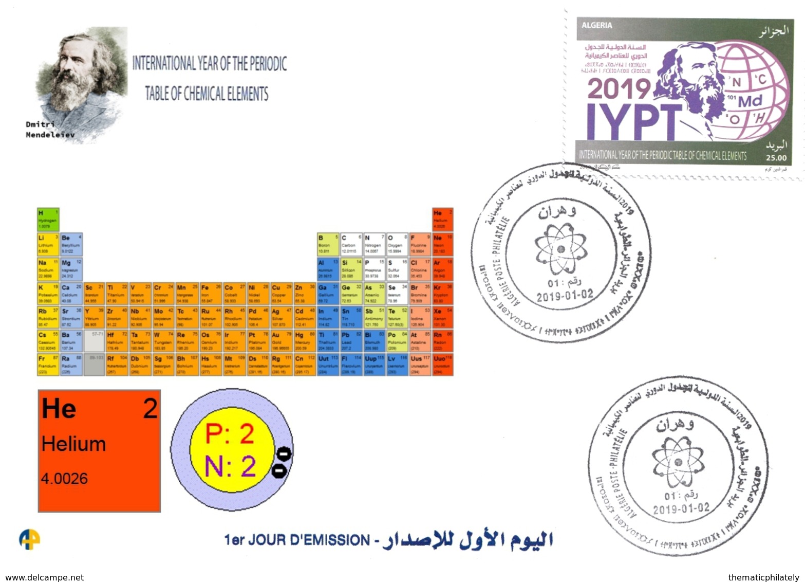 DZ Argelia 1836 - 2019 Año Internacional De La Tabla Periódica De Elementos Químicos. Dmitry Mendeleev Química Helio - Química