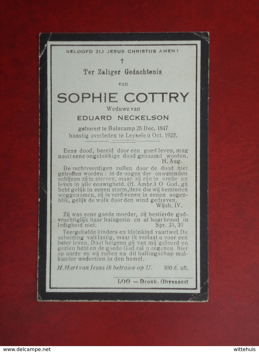 Sophie Cottry - Neckeson Geboren Te Bulscamp 1847 En Overleden Te Leysele  1922   (2scans) - Religion & Esotérisme