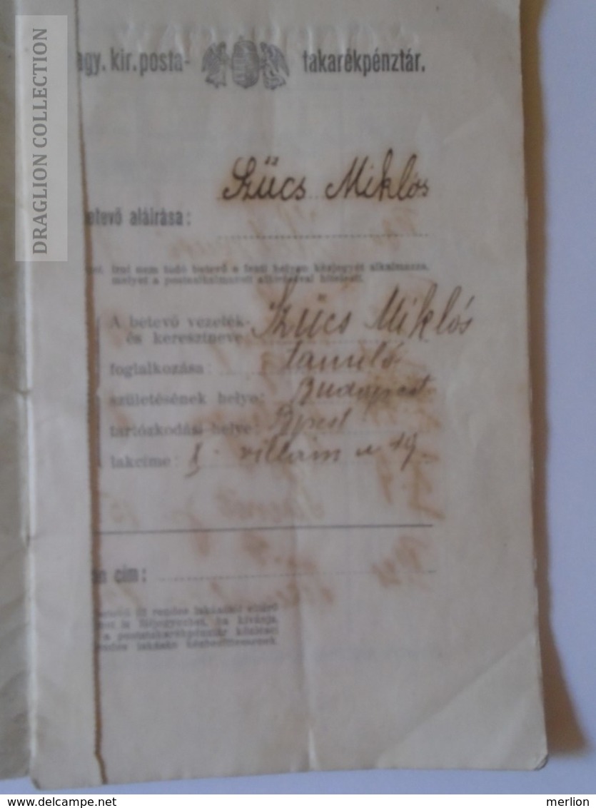 KA409.6 Hungary Budapest Betétkönyv M.kir. Postatakarékpénztár -tunyogi Szűcs Miklós 1927 - Cheques & Traveler's Cheques